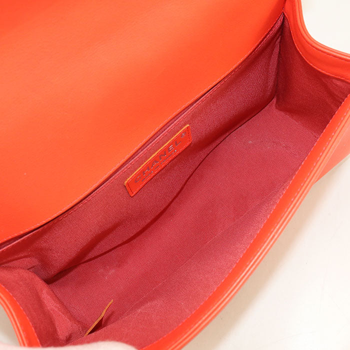 CHANEL Boy Chanel Lambskin Chain Shoulder Bag - Orange