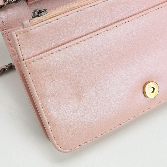 CHANEL Matelassé Leather Chain Wallet - Pink