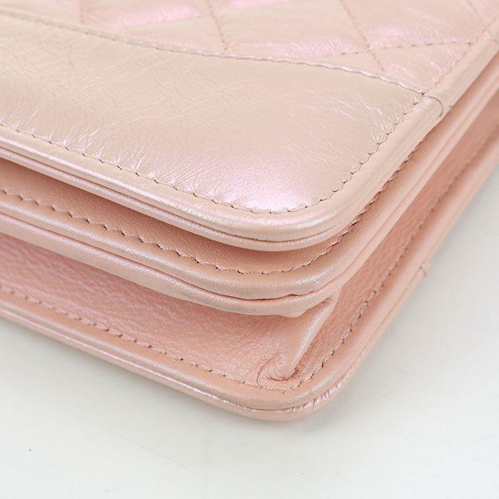 CHANEL Matelassé Leather Chain Wallet - Pink
