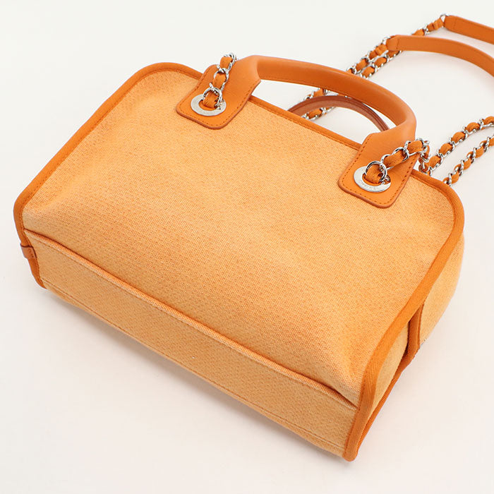 CHANEL Deauville Bowling Bag Canvas Handbag with Chain Shoulder Bag - Orange
