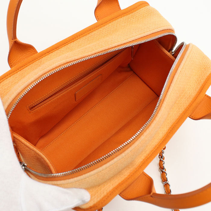 CHANEL Deauville Bowling Bag Canvas Handbag with Chain Shoulder Bag - Orange