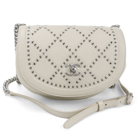 CHANEL Coco Eyelet Leather Chain Shoulder Bag - White
