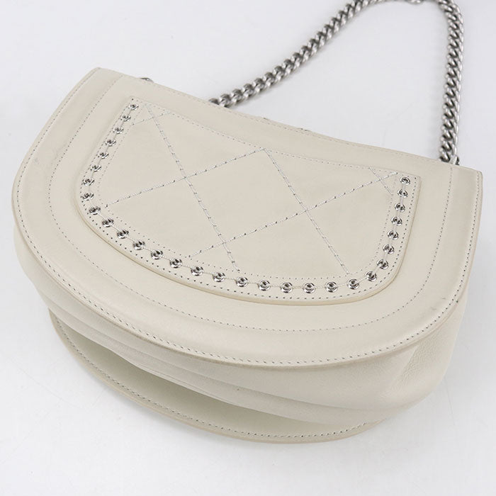 CHANEL Coco Eyelet Leather Chain Shoulder Bag - White