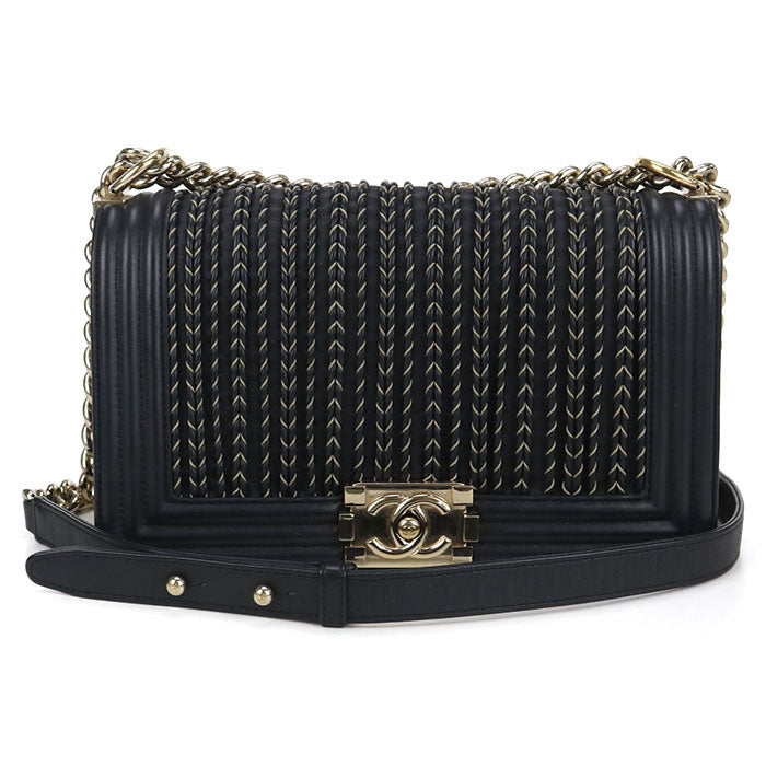 CHANEL Boy Chanel Lambskin Chain Shoulder Bag - Black