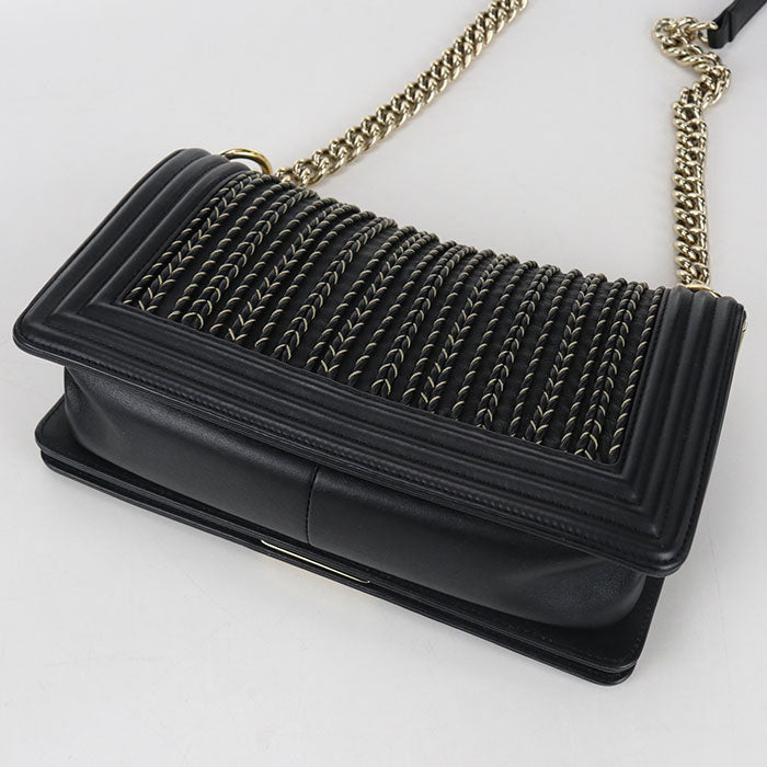 CHANEL Boy Chanel Lambskin Chain Shoulder Bag - Black