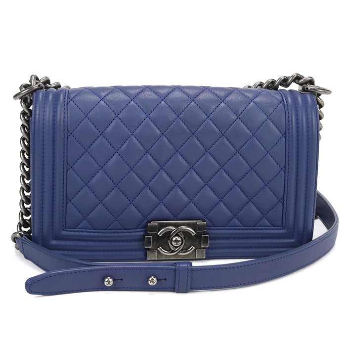 CHANEL Boy Chanel Medium Lambskin Chain Shoulder Bag - Blue