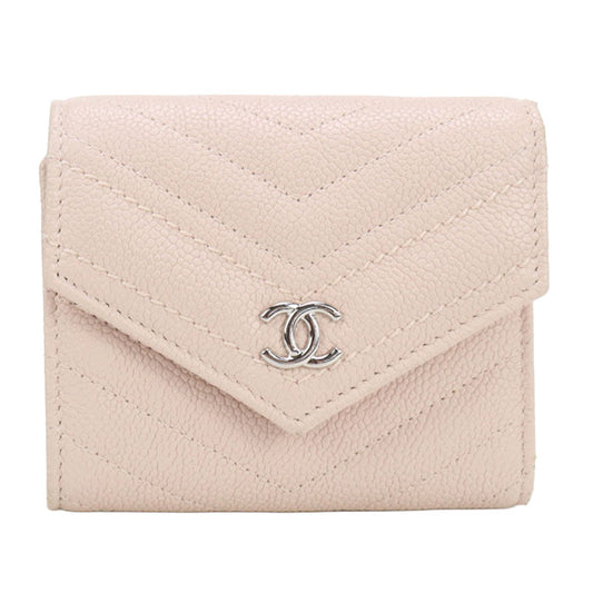 CHANEL Chevron Tri-fold Wallet, Compact Wallet, and Coin Case - Baby Pink