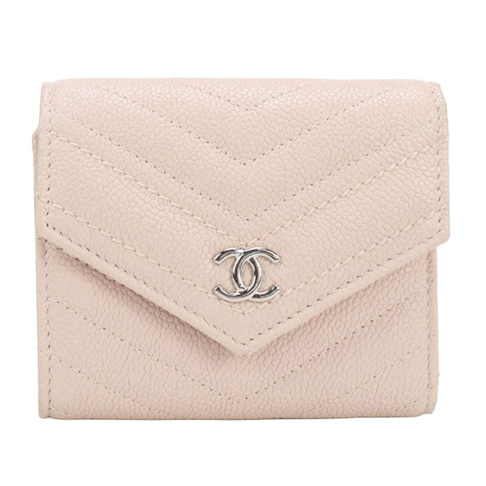 CHANEL Chevron Tri-fold Wallet, Compact Wallet, and Coin Case - Baby Pink