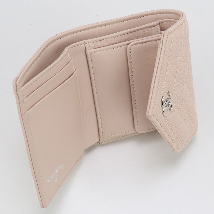 CHANEL Chevron Tri-fold Wallet, Compact Wallet, and Coin Case - Baby Pink