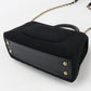 CHANEL Chevron Cotton Handbag with Chain Shoulder Bag - Black