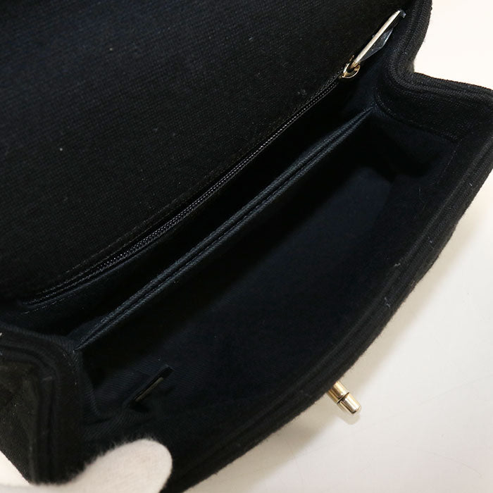 CHANEL Chevron Cotton Handbag with Chain Shoulder Bag - Black