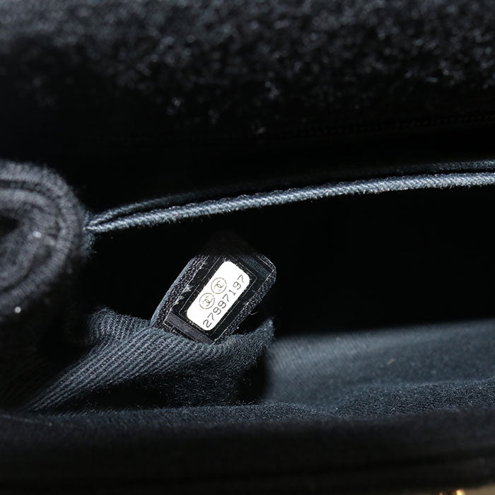 CHANEL Chevron Cotton Handbag with Chain Shoulder Bag - Black