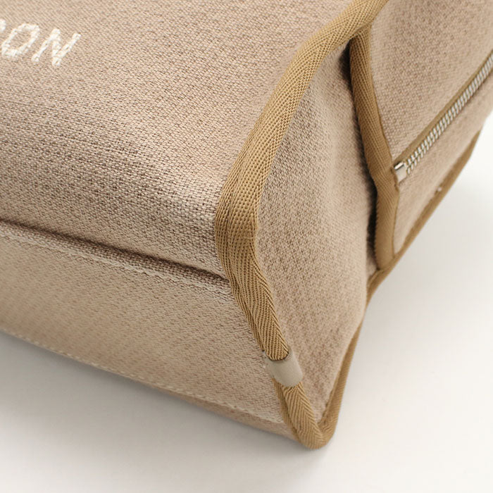 CHANEL Deauville Bowling Bag Canvas Handbag with Chain Shoulder Bag - Beige