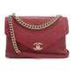 CHANEL Chevron V-Stitch Coco Mark Leather Chain Shoulder Bag - Red