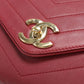CHANEL Chevron V-Stitch Coco Mark Leather Chain Shoulder Bag - Red