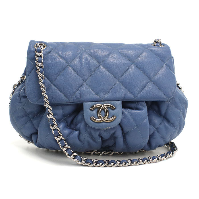 CHANEL Matelassé Lambskin Chain Shoulder Bag - Blue