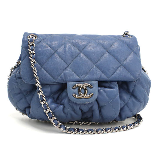 CHANEL Matelassé Lambskin Chain Shoulder Bag - Blue