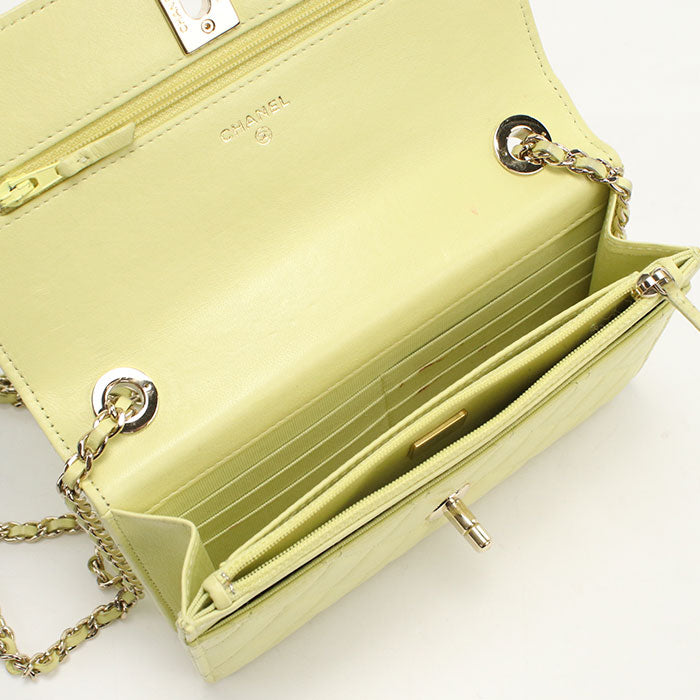 CHANEL Matelassé Lambskin Chain Wallet Shoulder Bag - Yellow