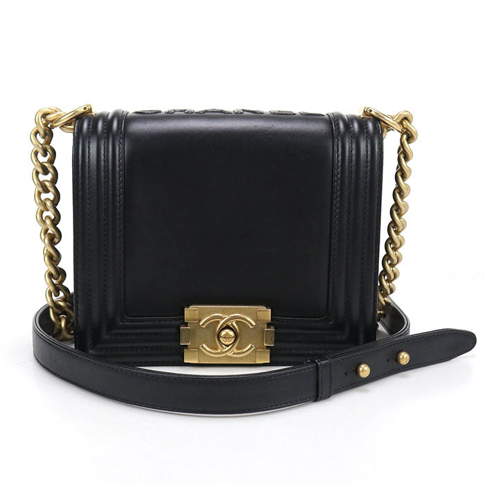CHANEL Boy Chanel Lambskin Chain Shoulder Bag - Black