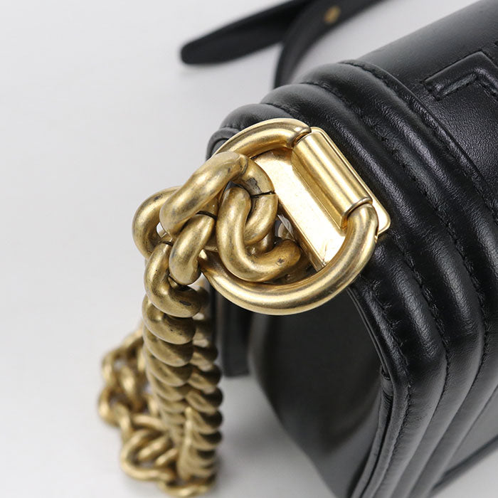 CHANEL Boy Chanel Lambskin Chain Shoulder Bag - Black