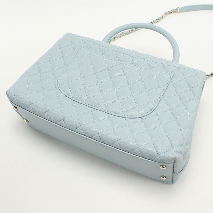 CHANEL Coco Handle 29 Matelasse Top Handle Caviar Leather Handbag with Chain Shoulder Bag - Blue