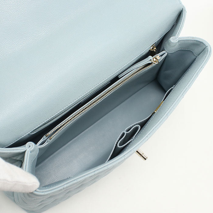 CHANEL Coco Handle 29 Matelasse Top Handle Caviar Leather Handbag with Chain Shoulder Bag - Blue