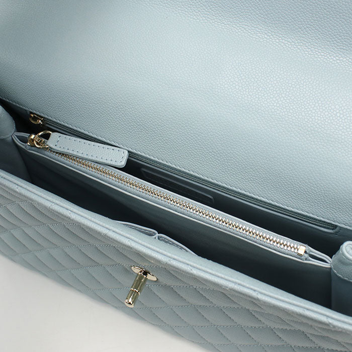 CHANEL Coco Handle 29 Matelasse Top Handle Caviar Leather Handbag with Chain Shoulder Bag - Blue