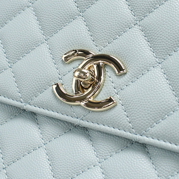 CHANEL Coco Handle 29 Matelasse Top Handle Caviar Leather Handbag with Chain Shoulder Bag - Blue