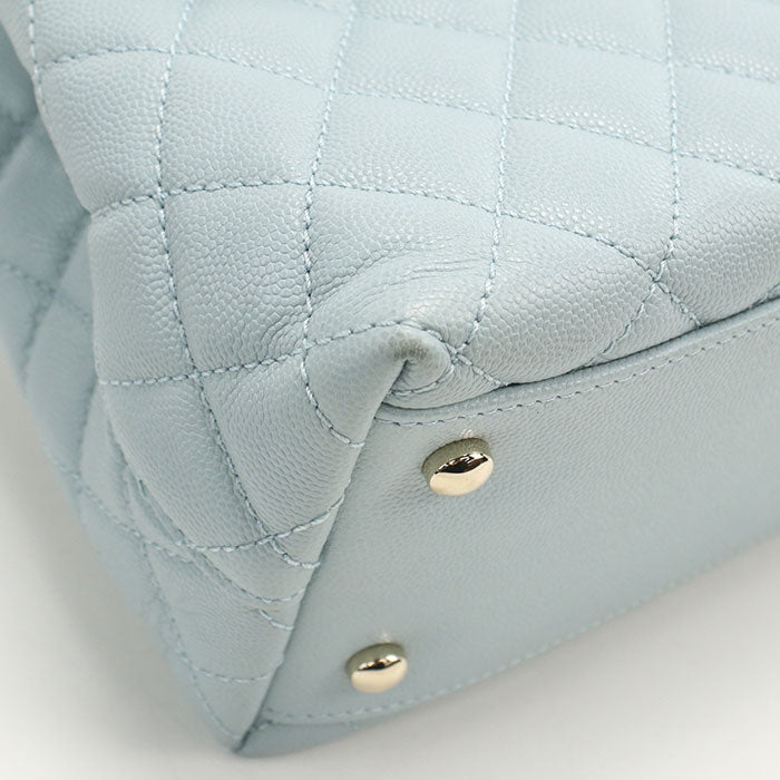 CHANEL Coco Handle 29 Matelasse Top Handle Caviar Leather Handbag with Chain Shoulder Bag - Blue