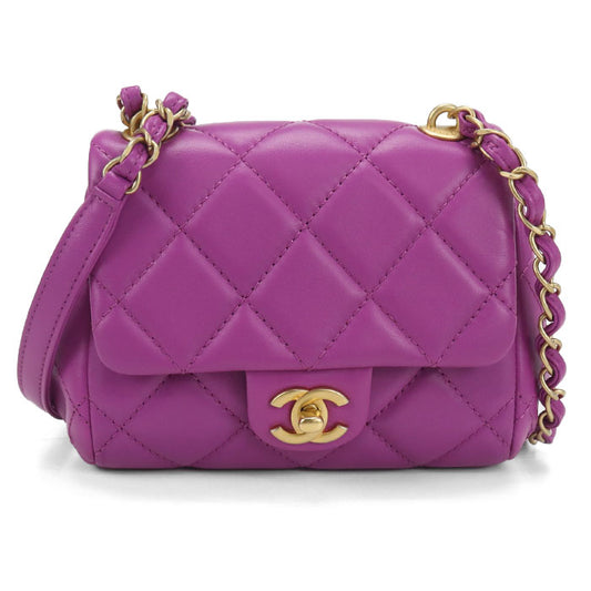 CHANEL Matelassé Lambskin Chain Shoulder Bag - Purple