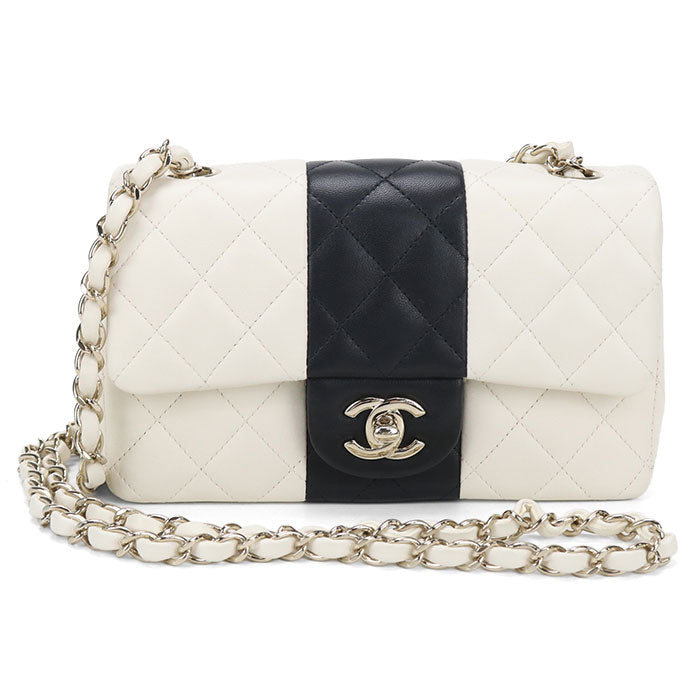 CHANEL Matelassé Lambskin Chain Shoulder Bag - White x Black