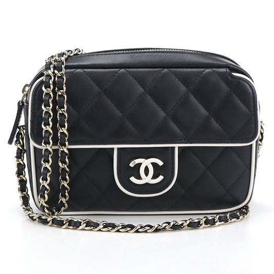 CHANEL Matelassé Lambskin Chain Shoulder Bag - Black