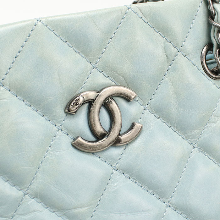 CHANEL Leather Chain Tote Bag - Blue