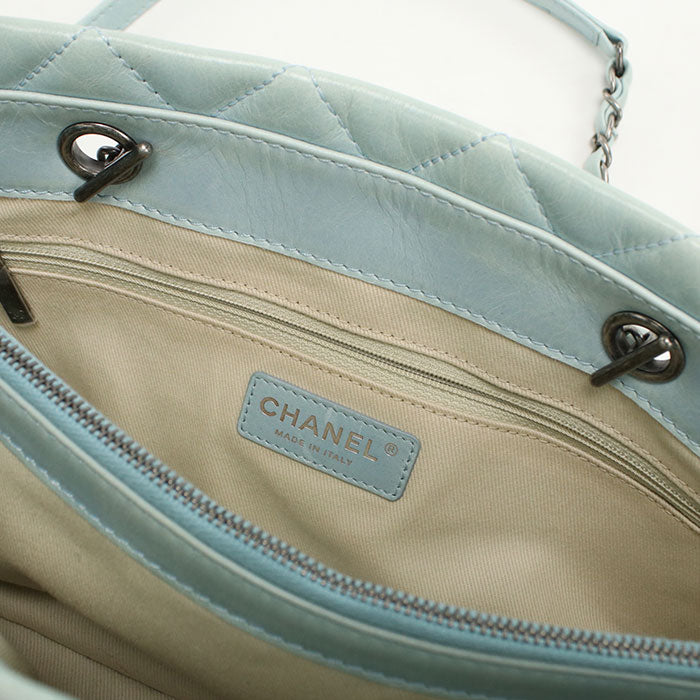 CHANEL Leather Chain Tote Bag - Blue