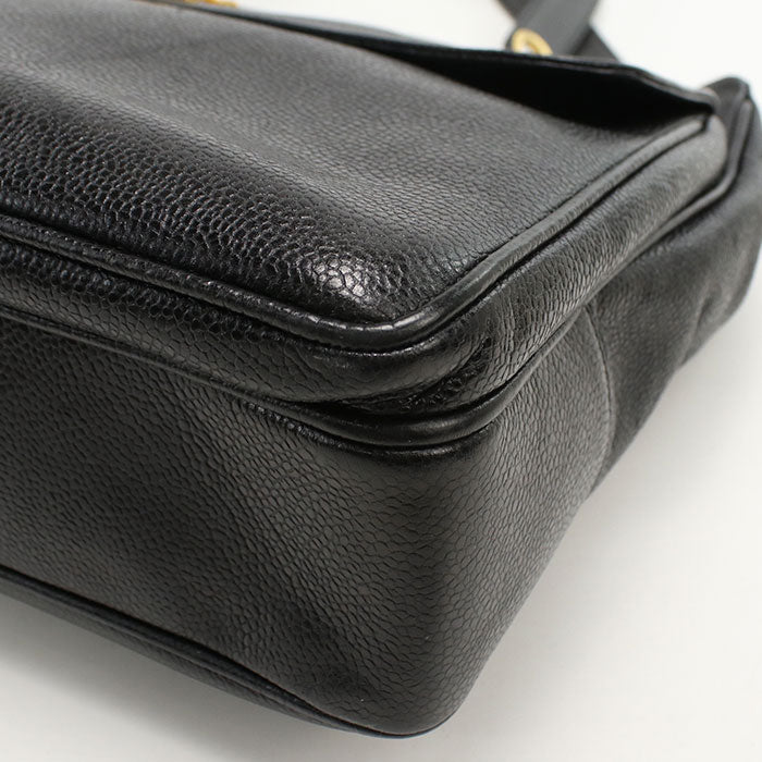 CHANEL Coco Mark Caviar Leather Chain Shoulder Bag - Black