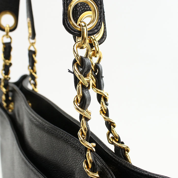 CHANEL Coco Mark Caviar Leather Chain Shoulder Bag - Black