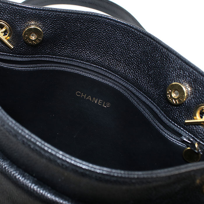 CHANEL Coco Mark Caviar Leather Chain Shoulder Bag - Black