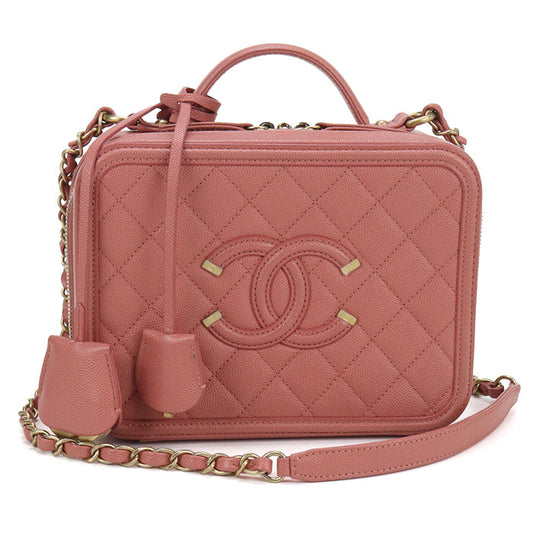 CHANEL CC Filigree Caviar Skin Vanity Bag with Chain Shoulder Bag - Pink