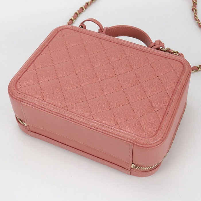 CHANEL CC Filigree Caviar Skin Vanity Bag with Chain Shoulder Bag - Pink