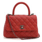 CHANEL Matelasse Coco Handle Caviar Leather Handbag with Chain Shoulder Bag - Red