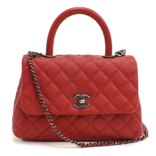 CHANEL Matelasse Coco Handle Caviar Leather Handbag with Chain Shoulder Bag - Red