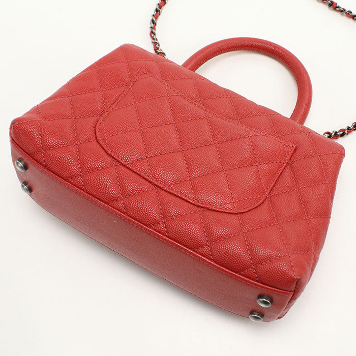 CHANEL Matelasse Coco Handle Caviar Leather Handbag with Chain Shoulder Bag - Red