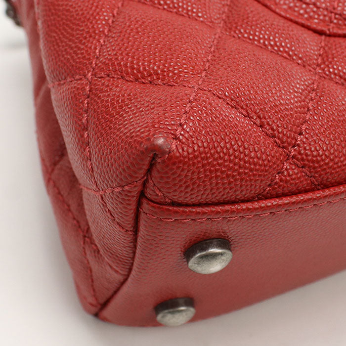 CHANEL Matelasse Coco Handle Caviar Leather Handbag with Chain Shoulder Bag - Red