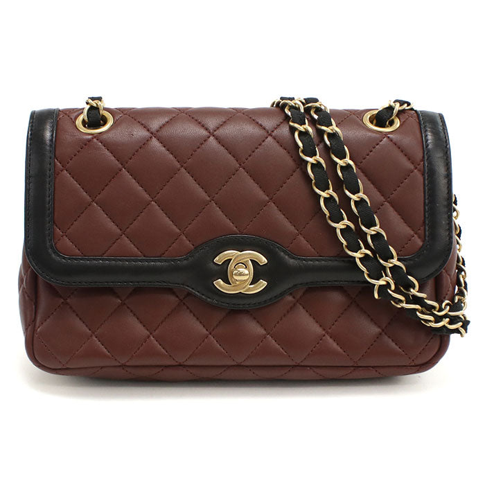 CHANEL Matelassé Lambskin Chain Shoulder Bag - Wine Red
