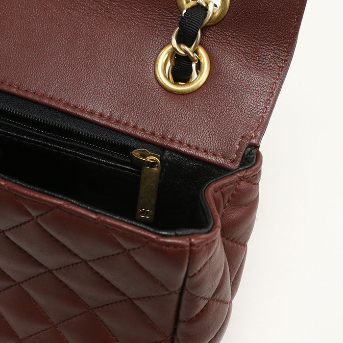 CHANEL Matelassé Lambskin Chain Shoulder Bag - Wine Red