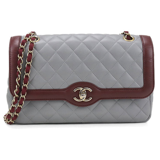 CHANEL Matelassé Lambskin Chain Shoulder Bag - Grey