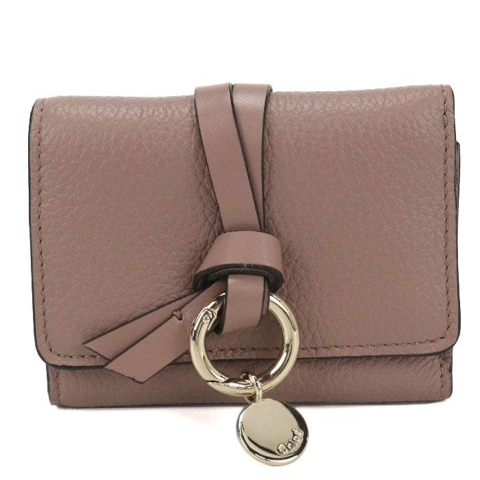Chloé アルファベット ミニ トリフォールドウォレット カーフスキン 三つ折り財布 コンパクトウォレット - ブラウン