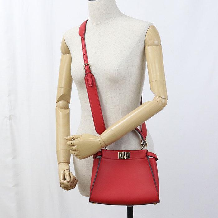 FENDI Peekaboo Mini Leather Handbag/Shoulder Bag - Red