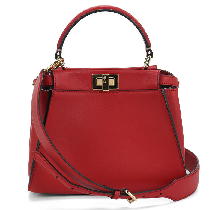 FENDI Peekaboo Mini Leather Handbag/Shoulder Bag - Red