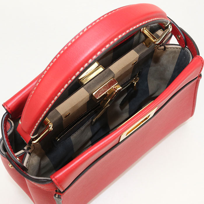 FENDI Peekaboo Mini Leather Handbag/Shoulder Bag - Red